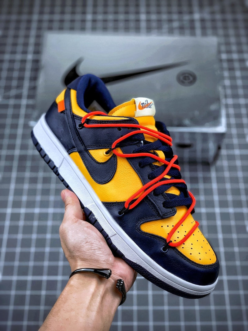 Tênis Nike SB Dunk Low x Off-White University Gold Midnight Navy - Rei da Pelada