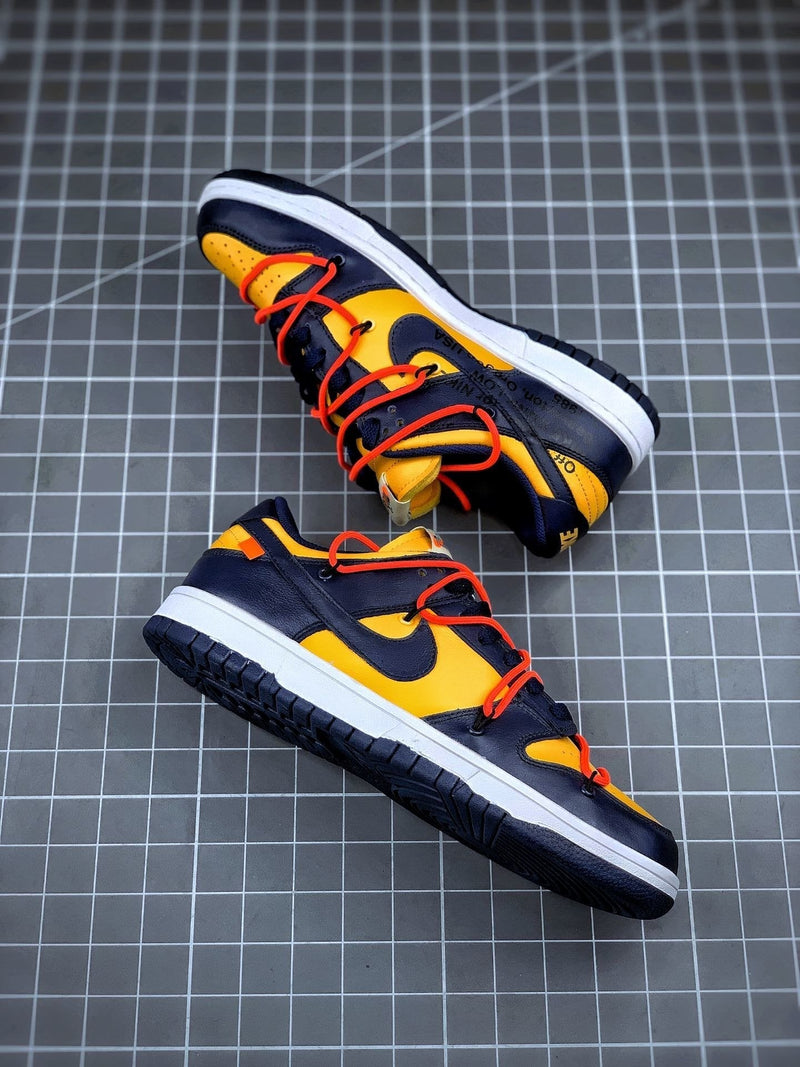 Tênis Nike SB Dunk Low x Off-White University Gold Midnight Navy - Rei da Pelada