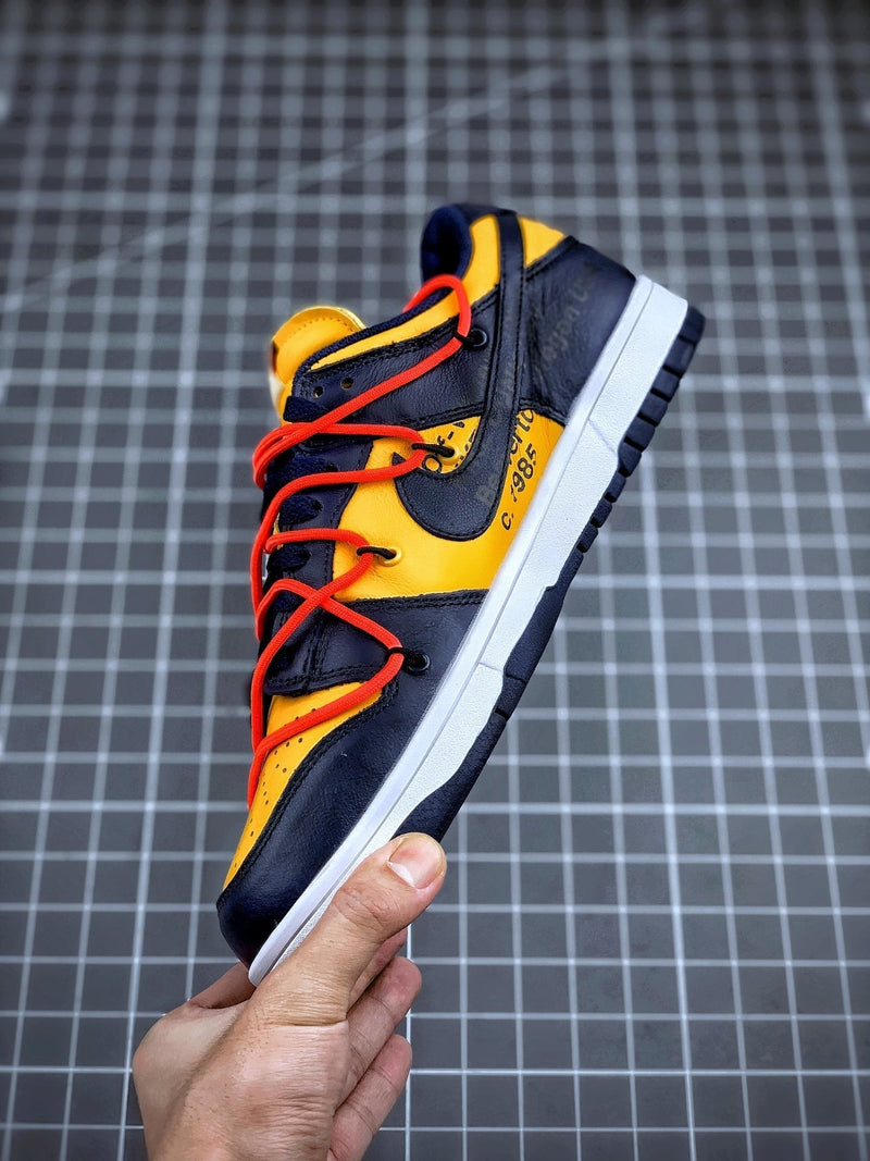 Tênis Nike SB Dunk Low x Off-White University Gold Midnight Navy - Rei da Pelada