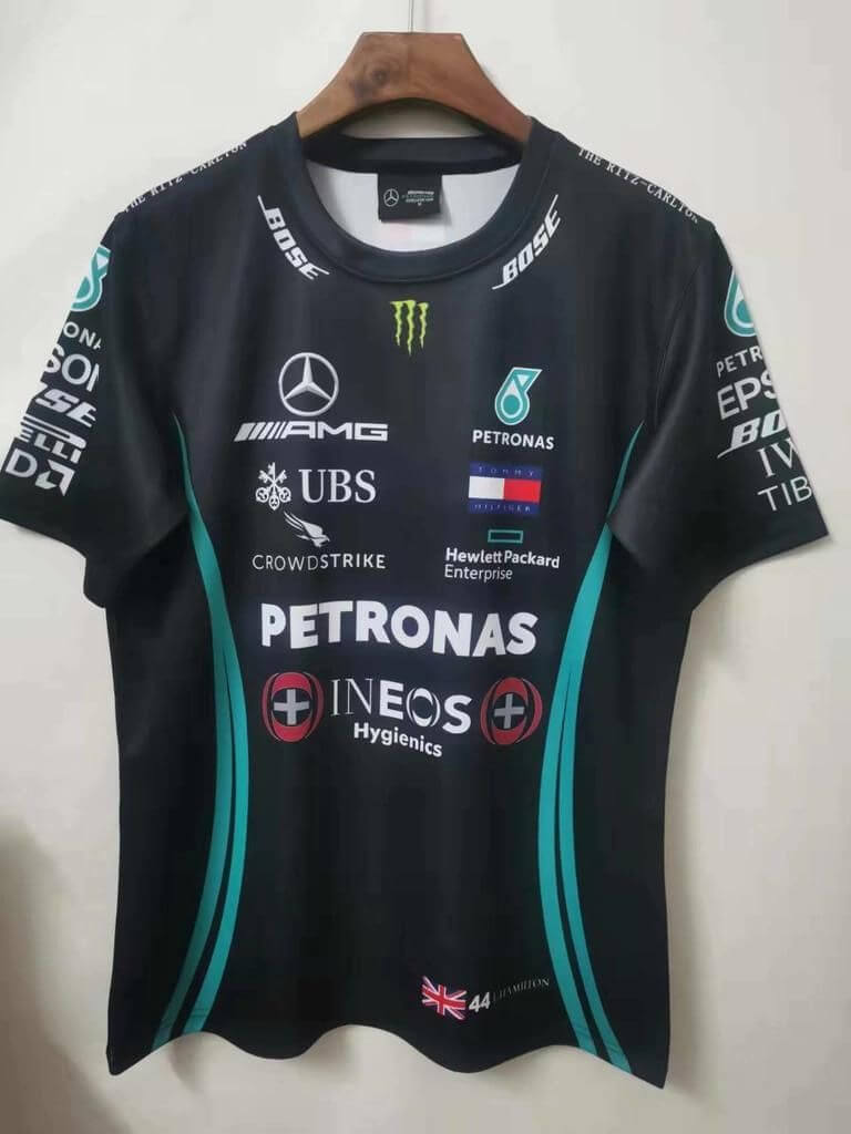 Camisa Mercedes Benz - Preta Gola Redonda 2023 - Lewis Hamilton