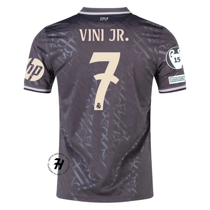 Camisa Real Madrid Third 24/25 - Vini Jr 7 - Com Patchs Champions League - Masculina Torcedor