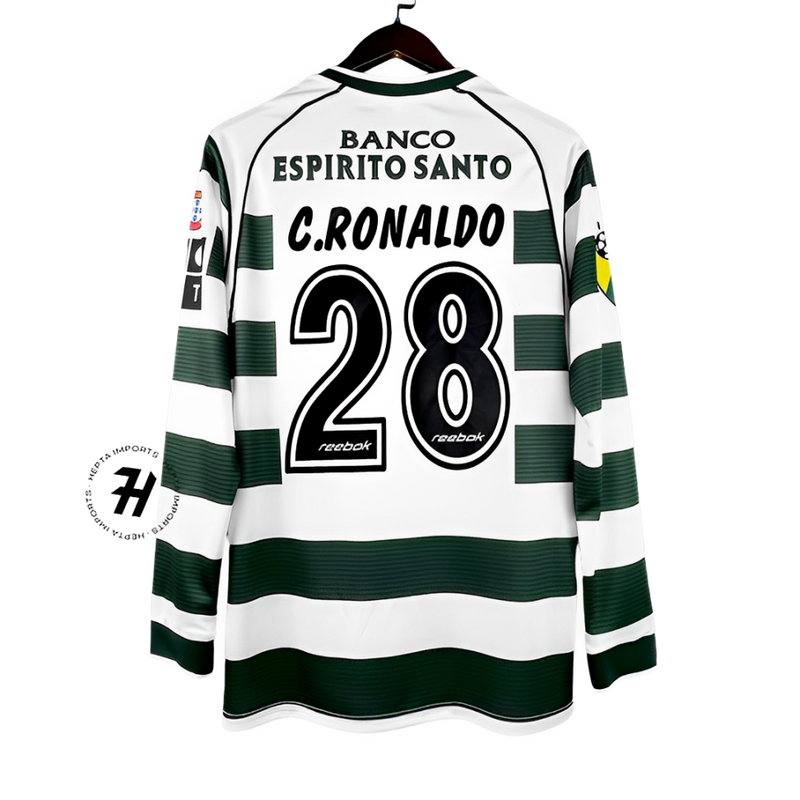 Camisa Manga Longa Home Sporting Portugal 2001-03 - C.Ronaldo 28 - Retrô