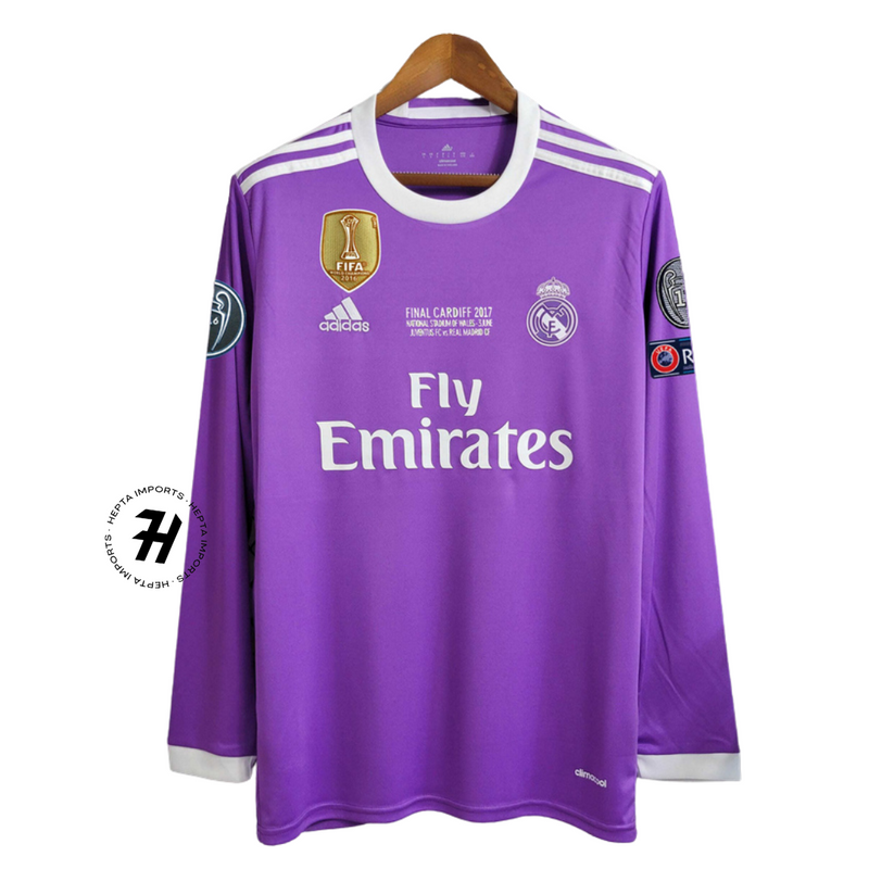 Camisa Retrô Manga Longa Real Madrid Away 16/17 - RONALDO 7 - Masculina Roxa