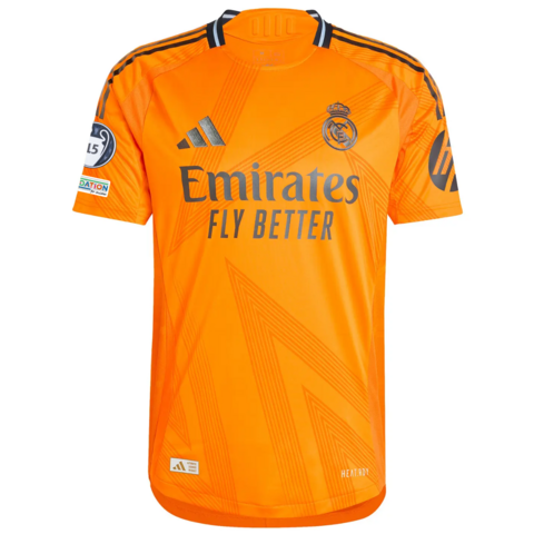 Camisa Real Madrid Away 24/25 - Com Patchs Campeão Champions League - Torcedor - Masculino - Laranja