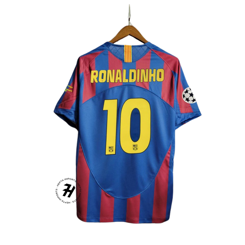 Camisa Retrô Barcelona Home 2006 Ronaldinho/10 Nike Masculina - Vermelho e Azul