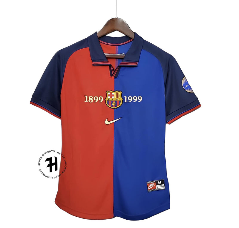 Camisa Barcelona 100 Anos Retrô 1999 Azul e Grená - Nike