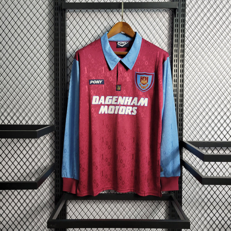 Camisa West Ham Home (1) 1995/97 Pony Retrô Manga Longa Masculina