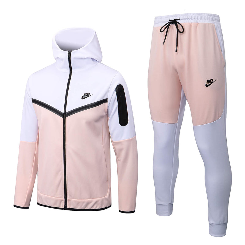 Conjunto Nike Sportswear Tech Fleece - Agasalho e Calça - Branco e Rosa